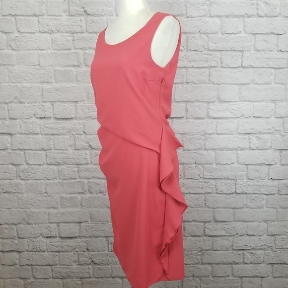 Love Moschino coral pink ruched ruffle side dress sleeveless women's size 8 - Picture 3 of 9